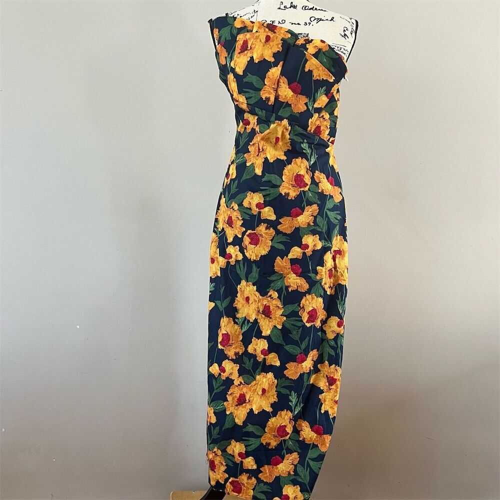 Tuckernuck hyacinth house Floral One-Shoulder midi Dress Navy blue Multi Small